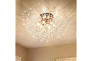 ‎KMAIPEM KMaiPem Modern Kristall Deckenlampe Wohnzimmer, 6 Lichter Dimmbarer Gold Feuerwerk Deckenleuchte, Sputnik Kristall Kronleuchter für Schlafzimmer, Esszimmer, Flur
