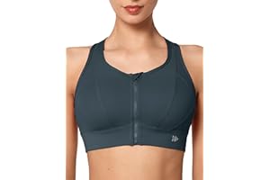 Yvette Soutien Gorge de Sport pour Femme Zipper Avant Dos Nageur avec Bande Élastique Entrecroisée pour Fitness Course Jogging