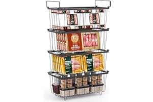 Carastek 4PCS Paniers de Congélation Empilables avec Poignée Panier Congélateur coffre 37x18x15cm Paniers de Congélateur Coffre pour Organisation Congélateurs Accès Facile aux Aliments Surgelé (Noir)