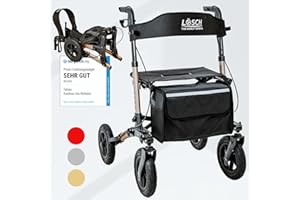 Lösch Reha Mobility Rollator faltbar & leicht mit Sitz I Preis-/Leistungssieger 3-fach faltbar I Outdoor Rollator mit Luftbereifung, Sitzfläche & Rückengurt I Rollator für Senioren