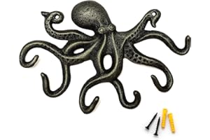 CHAS BETE ChasBete Vintage Wall Hook, Octopus Coat Hook, Wall Hook, Cast Iron with 6 Hooks, Bronze