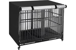 OUUTMEE Hundebox-Abdeckung, wasserdicht/Sonnenschutz/Lichtblockierend Hundekäfig-Abdeckung mit Tür und belüftetem Fenster 125cm Schwarz