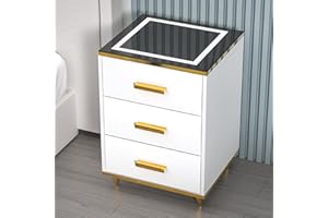PIPIPOXER Nachttisch Weiß mit Steckdose & USB, Nachttisch Weiß Hochglanz, Nachtschrank LED Smart Touch Nachtkommode 3 Schubladen Beleuchtung Beistelltisch für Wohnzimmer, 45x40x65cm