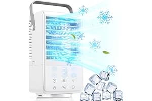 AONELAS Climatiseur Mobile, 1000ML Climatiseur Portable,USB sans évacuation,Brume Fraîche Refroidisseur d'air,Ventilateur,3 Vitesses,Humidificateur,Écologique et Silencieux,Poignée, Chambre à Coucher, Bureau
