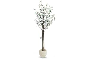 MAIA SHOP Almendro Artificial 150 cm con Tronco Natural y Flores Blancas, Árbol Decorativo Realista de Interior, Planta Artificial Grande para Salón, Oficina, Hotel o Eventos