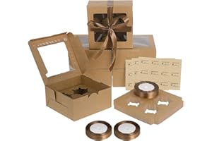 Coolty 30 Pezzi Scatole per Cupcake 4 Fori Scatole per Muffin Scatola Cupcake con Finestra e Inserti Scatola per Dessert Muffin Pasticcini Macarons Torte Regali (Marrone)
