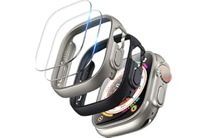 TOCOL 2 Pack for Apple Watch Ultra 49mm, Case and Tempered Screen Protector, Double Protection 9H Hardness - Black