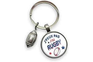 SO SWEET Porte-clés rugby « J'peux pas j'ai rugby » avec cabochon et breloque ballon – Cadeau idéal pour rugbyman - joueur de rugby - création