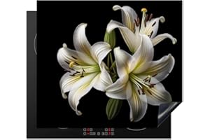 KitchenYeah© Cubre Vitrocerámica - Protector Vitroceramica Induccion 60x52 cm - Tapa Vitroceramica - Protector de Vitroceramica Lirio - Flores - Blanco - Naturaleza - Botánico