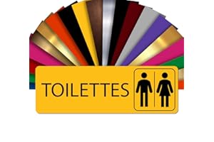 GRAVURE CONCEPT Plaque Signalétique Toilettes Mixtes – Plaque De Porte Adhésive PVC 5 x 15 cm – 21 Couleurs Disponibles (Jaune)