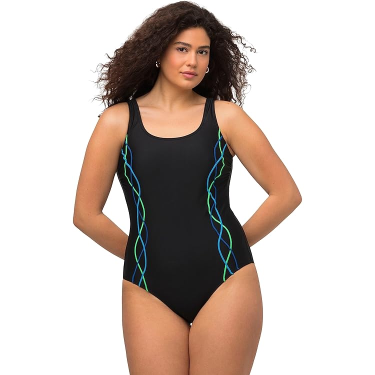 LUNNTE Badpak voor dames, buikweg, push-up, slank zwempak, badmode, monokini, Zwart bedrukt., M