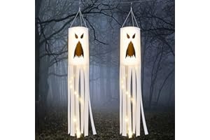 LOVEXIU Manica a vento fantasma di Halloween, 2 pezzi, manica a vento con fantasma, da appendere, decorazione di Halloween per giardino, patio, prato, parte, cortile