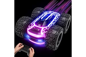 Tecnock Remote Control Cars, 2.4GHz Double Sided RC Stunt Car with LED Lights, 360° Flips Rotating 4WD RC Car, Indoor & Outdoor Toys Gifts for Boys Kids Girls Age 3+