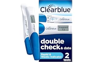 Clearblue Pregnancy Test Double-Check & Date Combo Pack, Result As Fast As One Minute (Visual Stick) & Tells You How Many Weeks (Digital Stick), 2 Tests (1 Digital, 1 Visual), Packaging May Vary