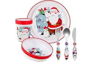 ZAWADI GLOBAL Christmas Xmas Kids 6 Piece Reusable Dinner Set - Plate/Bowl/Cup/Knife/Fork/Spoon - Childrens Dinnerware Tableware Cutlery Set