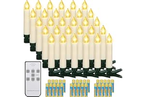 ‎YUNSHENG yunsheng 30 Stk Weihnachten LED kerzen, Kabellose Weihnachtsbaumkerzen mit Fernbedienung Timer, Batteriebetriebene Flammenlose Flackern Christbaumkerzen lichterkette, IP64, (Enthält 30 AAA-Batterien)