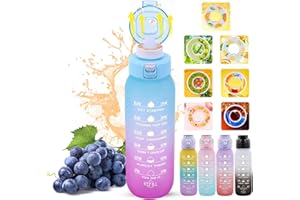 Usper 1 Litre Air Water Bottle BPA Free Leak-Proof with 7 flavour Pods,Tritan Drinking Bottle Starter up Set Scented 0 Sugar 0 Calorie New Fruit Fragrance Water Bottle with Straw (Blue Purple)