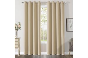 CUCRAF Blackout Curtain Thermal Insulated Eyelet 2 Panels Blackout Curtains for Bedroom/Living Room/Nursery,W46 x L90 inch, Light Beige