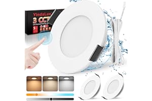 YindaLux Spot LED Encastrable 12V, Contrôle tactile 3000K 4000K 6000K Dimmable, 3W 330LM IP44 Extra Plat Spot salle de bain, Trou 58-62mm Aluminium plafonnier spot avec câble de 2m, Lot de 3, Blanc