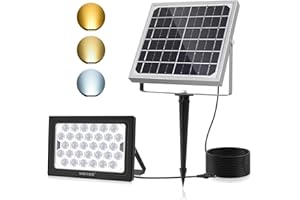 MEIKEE Foco Led Exterior Solar, 400LM, Luz Cálida/Fría Regulable 2700K 4000K 6000K, 2 Brillo Ajustable, sin Sensor, Iluminación Continua para Jardín, Patio