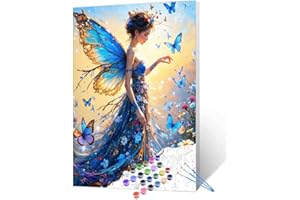 Tucocoo Beau kit de peinture à l'huile par numéros pour adultes avec pinceaux et pigments acryliques - Motif papillon bleu - 40,6 x 50,8 cm - Décoration d'intérieur - Cadeau (sans cadre)