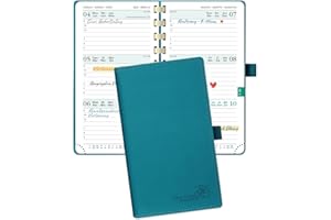 ‎POPRUN POPRUN Taschenkalender 2025 2026 Klein 16,5 x 9 cm (Aug.2025-Dez.2026) - Kalender 2025 2026 Klein Ringbuch mit Softcover - Terminplaner, Planer 1 Woche 2 Seite mit Kartenschlitz - Pazifikgrün