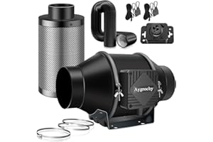 Aygrochy 100 mm Extractor de Aire con Controlador Ajustable,En Línea Ventilador Extractor,Con Filtro de Carbón de Aire y Manguera de ventilación PVC,Para Baño,tienda de cultivo, Garage, Cucina