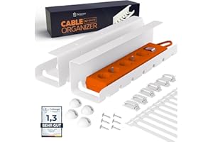 ZENACASA 2er Set Kabelmanagement Schreibtisch Weiß – Kabelkanal ohne Bohren zum Kabel verstecken – Mit Kabelwanne, Halter & Zubehör – Für saubere Kabelführung im Home Office, Büro & Gaming Setup