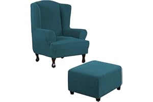 Thdsubb Ohrensessel Überzug Sesselbezug Sessel Sessel-Überwürfe Tiger Stuhlbezug Ottomane Schonbezug Hockerüberzug Husse Für Fußhocker (Teal,Ohrensessel+Quadrat XXL)