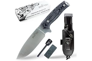 JEO-TEC Nº21: Couteau de Survie à Lame Fixe pour Camping Outdoor Bushcraft, Lame 11 cm INOX Bohler N690C, Fodero, Fabriqué en Espagne