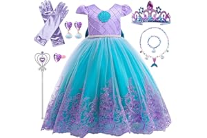 YYDSXK Robe Princesse Fille, Sirène Costume Déguisement Enfant avec Ensemble de Collier de Couronne, Ariel Robe Princesse Bébé pour Costume Halloween Anniversaire Fêté Carnaval Cosplay