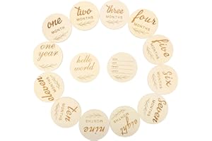 LORSENG 7 Pcs Ddouble-Sided Wooden Milestone Commemorative Wood Chip, Double Sided Milestone Baby Cards, Milestone Cards Months Signs for New Parents Gift Set Newborn Infants 0-12 Months Growth Recording