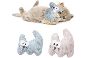 Aibuddy Catnip Toy, 2 Pack Cat Chew Toys with Bell, Bite Resistant Catnip Toys Plush Cartoon Kitten Teething Interactive Toy