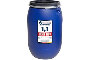 plasteo® Barril de boca ancha de 220 litros con tapa y anillo tensor, apto para alimentos y sin BPA, barril de plástico con tapa, barril de lluvia, barril de almacenamiento de chucrutfas, apilable y