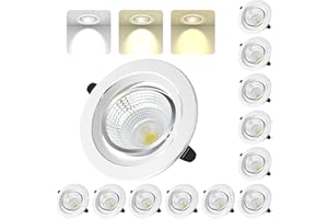 Indmird Spot LED Encastrable Dimmable, 6W Spot Salle de Bain, Spot Plafond 3000K 4500K 6000K Étanche IP44 Réglable Plafonnier Encastré pour Salle de Bain, Salon, Trou Ø75-85mm, Lot de 12