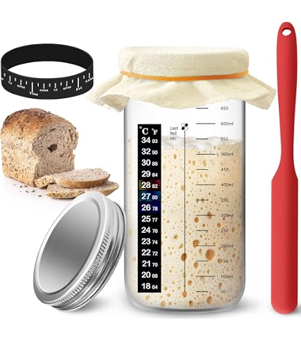 Kit Démarrage Levain Pain - Pot En Verre 1000 Ml Avec Spatule, Thermomètre - Accessoire Cuisson Réutilisable - 3