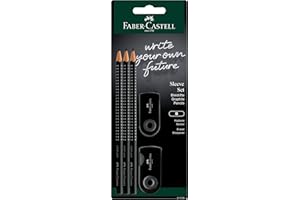 Faber-Castell 217086 - Blister Grip 2001 de 3 Lápices con Sacapuntas Sleeve + Goma - Negro