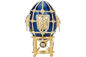 DANILA-SOUVENIRS Pudełko na biżuterię w stylu Faberge z lwami, 11 cm, niebieskie