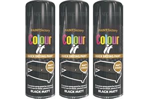 LIFE NECESSITIES Paint Factory Matt Black Spray Paint - 3 x 400 ML, All-Purpose Aerosol for Metal & Wood