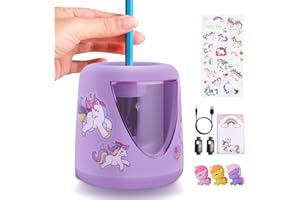 TCJJ Elektrischer Bleistiftspitzer für Kinder, Einhorn-Bleistiftspitzer für Zuhause und Klassenzimmer, Niedlicher elektrischer Bleistiftspitzer zum Einstecken, mit Einhorn-Schulbedarf für Mädchen