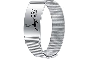 AITENME CR7 Armband Personalisiert Cristiano Ronaldo Herren Edelstahl Fußball Star Design Inspirierend Verstellbare Armbänder Geschenk für Fußballfans Mädchen Jungen Fussballerin Silber