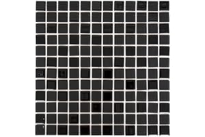 CONWIRE Mosaik Fliese selbstklebend Transluzent schwarz Glasmosaik Crystal schwarz matt schwarz für WAND BAD WC KÜCHE FLIESENSPIEGEL THEKENVERKLEIDUNG BADEWANNENVERKLEIDUNG Mosaikmatte Mosaikplatte