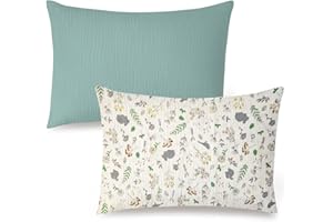 HYHIOTS Musselin-Kissenbezüge, Baumwolle, 2 Stück, Kissenbezüge für Kinder, Reisekissen, Kleinkind, Hotelverschluss für 33 x 45,7 cm, 35,6 x 48,3 cm, 30,5 x 40,6 cm, Grün