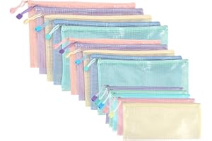 LAUVIOMIFY Dokumententasche A4+A5+A6 mit Reißverschluss – 15 Stück in 5 Farben – wasserdichte dokumententasche für Schule Büro Reise – Transparent & Flexibel