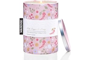 ‎M&SENSE M&SENSE Świeca zapachowa w szkle, z naturalnego wosku sojowego, nietoksyczna, czyste wypalanie, do 60 godzin czasu palenia, doskonała do domu lub jako prezent, piwonia z różowym pieprzem
