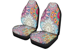 TOADDMOS Bohemian Colorful Mandala Floral Indian Art Patchwork Saddle Blanket Vehicle Front Seat Protector Car Mat Covers,Universal Fit Cars,Sedan,SUV-Pack of 2