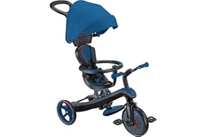 GLOBBER Explorer Trike 4in1 Pro in Blau – Dreirad, Laufrad und Kinderwagen in 10/8,5 Zoll – TPR-Sitz – höhenverstellbares Kinderfahrzeug