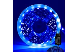 ShineBurky Striscia LED 5 Metri 12V Blu, Luci LED Striscia Luminoso 300LEDs SMD5050 Strisce LED Flessibili per Interno Esterno Cucina Hotel Natale Decorazione (con Alimentatore)