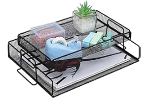 PLSOPPKG Schreibtisch Organizer,Büro Briefablage aus Metall für A4 mit Top Schreibwarenhalter, Schreibtischablage für Büro Schule, Drahtgeflecht Papiersortierer 1 Etagen