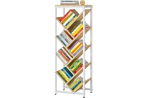 IBUYKE Estantería de Árbol de 9 Niveles,Estante de Pie para Libros,Librería Vertical para Libros/CD/Películas,Estanteria Esquinera para Dormitorio, Salón, Oficina en Casa,Natural TBC002N